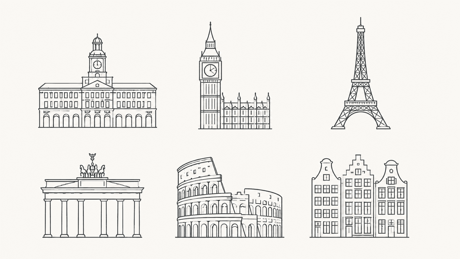Outline icons of European visa destinations